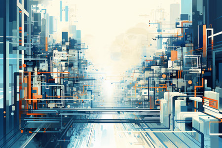 Abstract futuristic technology background with various geometric shapes. Generative aiの素材