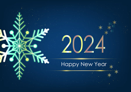 Happy new year 2024 background with snowflakes on dark blue background. Vector illustration for Christmas and New year holiday greeting card.のイラスト素材