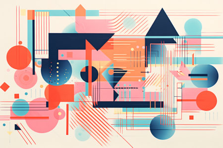 Abstract colorful background with various geometric shapes. Generative aiの素材