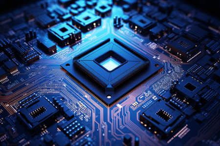 Technology electronic circuit board. Computer processors CPU and motherboard chip concept. Generative aiの素材