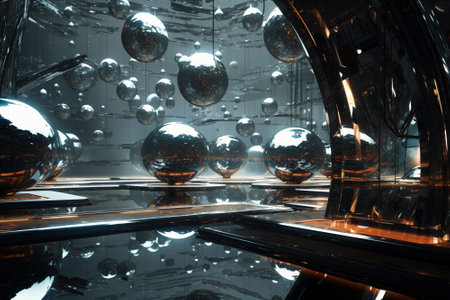 Abstract futuristic sci fi background with metallic balls. Generative aiの素材