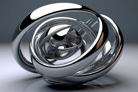 Illustration of abstract metallic silver ring shape in modern design on gray background. Generative aiの素材