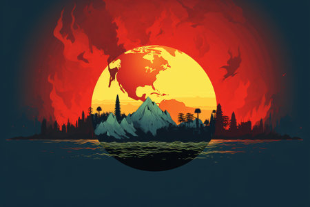 Illustration of greenhouse effect, climate change and global warming concept. Generative aiの素材