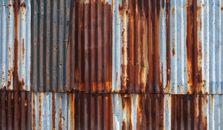 Rusted corrugated galvanised steel wall texture backgroundの写真素材