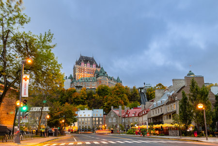 Quebec, Canada - October 16, 2018: Cityscape  or skyline of Quebec Lower Old Town and Fairmont Le ChÃ¢teau Frontenac Hotel in Quebec, Canada.のeditorial素材