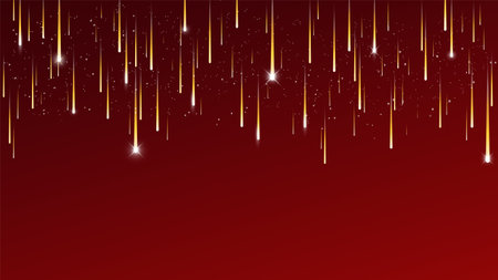 Red gradient background with golden streaks as falling shooting stars. Vector illustration for Christmas and New year festive celebration greeting cardのイラスト素材