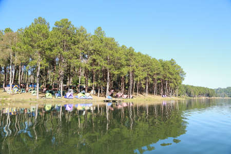 Pang Oung-Camping on the river bankの写真素材