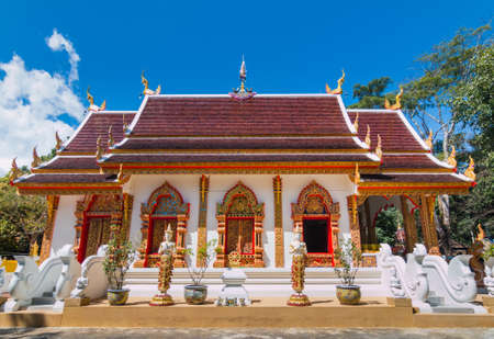 Buddhist church with Northern of Thailand Art design at Wat Phra Thart Doi Tung Chiengrai, Thailand.の写真素材