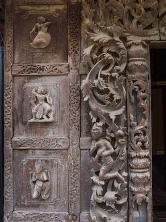 Beautiful wood carvings at Shwenandaw Monastery Mandalay Myanmarの写真素材