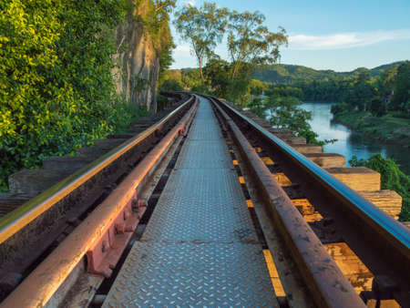 The Burma Railway is known as the Death Railway. The railway  was built beside the cliff and Khwae Noi river in Kanchanaburi Thailand.の写真素材
