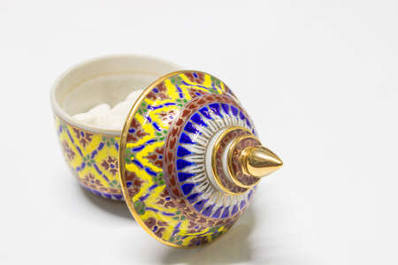 Thai porcelain with designs in five coloursの写真素材