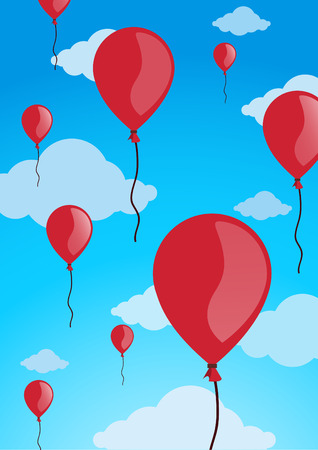 vector red balloons blue skyのイラスト素材