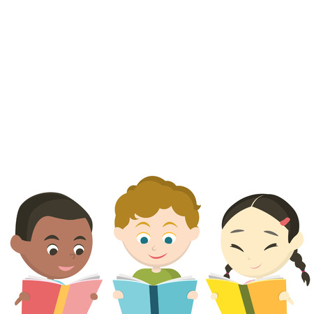 Cute Children reading book vectorのイラスト素材