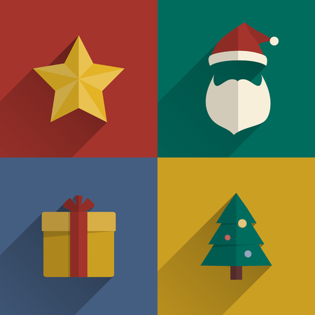 Christmas Icons flats design set with long shadow, Vector illustration.のイラスト素材