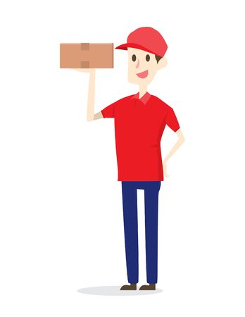 Young delivery man portrait, vector character illustration.のイラスト素材