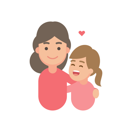 Mother hugging with her daughter flat icon symbol, Vector character illustration.のイラスト素材