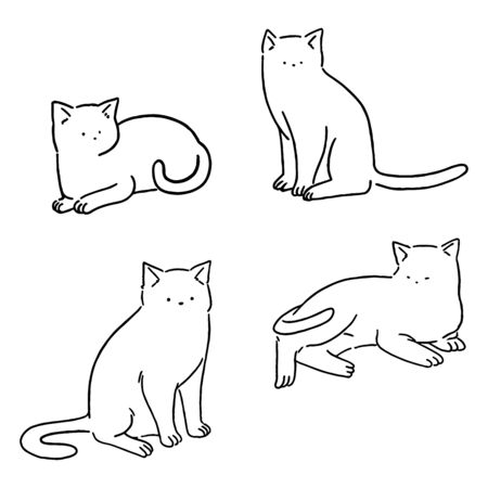 Minimal line cats set, cute cats doodle, hand drawn style vector illustration.のイラスト素材