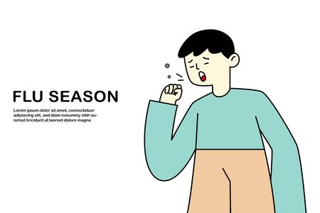 young boy coughing have flu and cold , sickness allergy concept, flat vector illustration.のイラスト素材