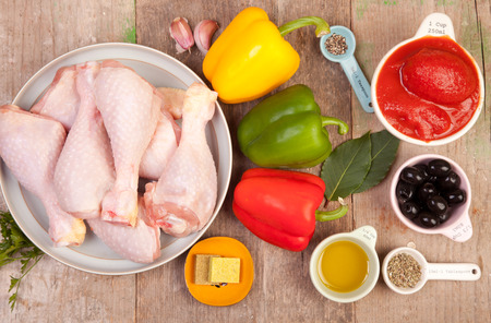 Chicken casserole ingredients on the woden tableの写真素材