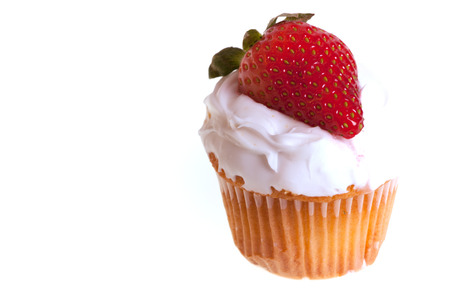 cup cake with strawberry on white の写真素材