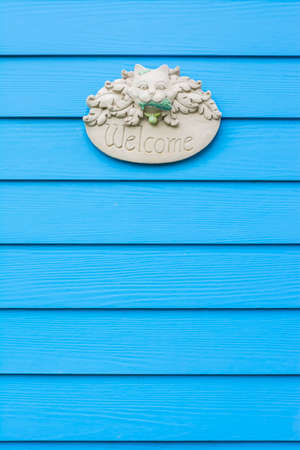 Wood blue and welcome sign texture,backgroundの写真素材