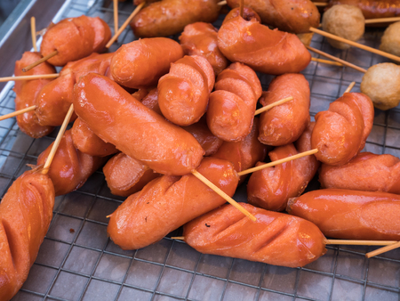Group of fried sausage street food in thai style.の写真素材