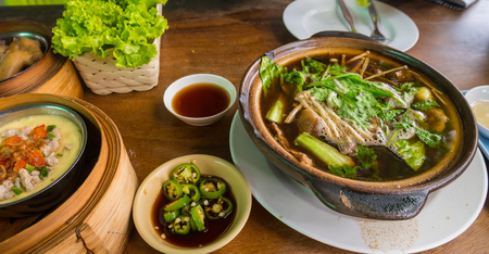 A set menu of dimsum popular breakfast in phuket.の写真素材