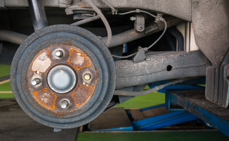 Car brakes for stop the wheels. Parts of a carの写真素材