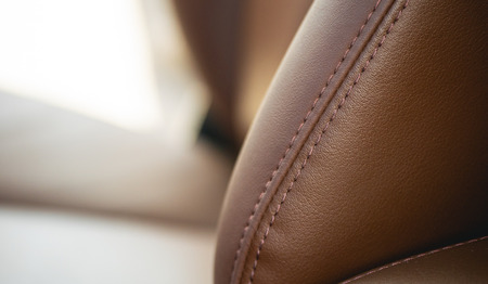 Close Up Stitch on Brown à¸ªLeather luxury car Seatの写真素材