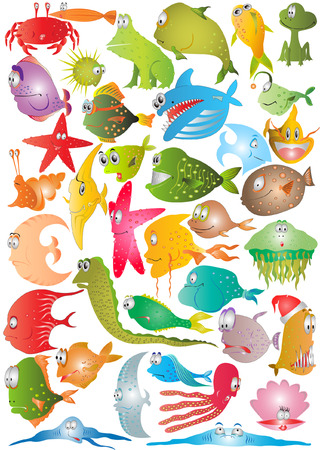 there are fish cartoon charactersのイラスト素材
