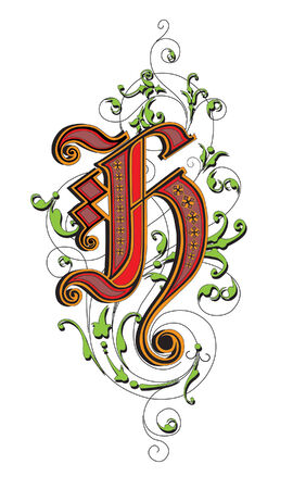 there is a letter H with plant pattern    のイラスト素材