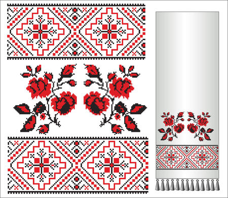 there is a scheme of ukrainian pattern for embroideryのイラスト素材
