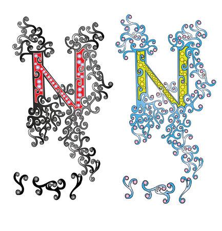 there is a letter N with elements which you can add and make form of letterのイラスト素材