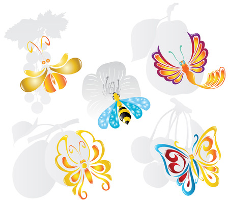 there are abstracted insects with fruitsのイラスト素材
