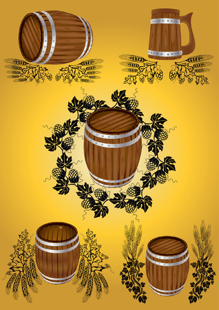 beer wine barrel collectionのイラスト素材