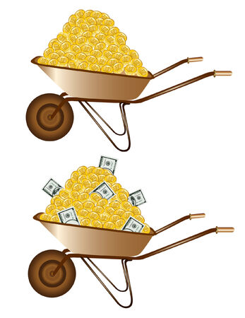 gold money dollar wheelbarrowのイラスト素材