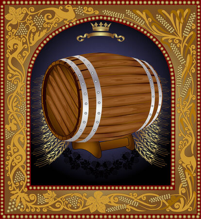 there is a barrel of beer with grain into pattern frameのイラスト素材