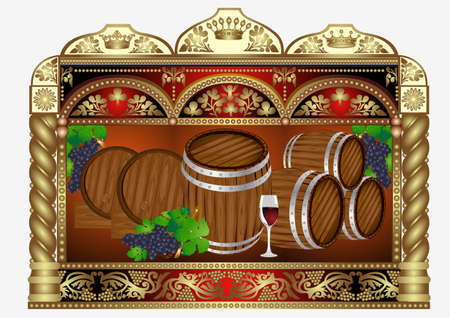 wine banner advertising barrelのイラスト素材