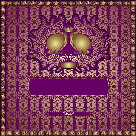 golden elephant violet background seamlessのイラスト素材