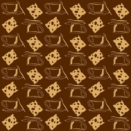 tea coffee time background cup cheese seamlessのイラスト素材