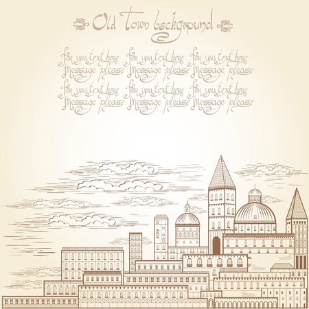 old castle town engraving backgroundのイラスト素材