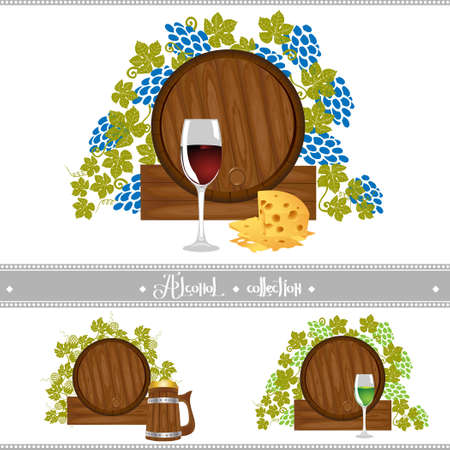 beer wine barrel collectionのイラスト素材