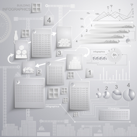 white infographics of building with statisticのイラスト素材