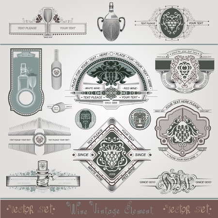 wine banner with grapes and wine ellement engrvingのイラスト素材