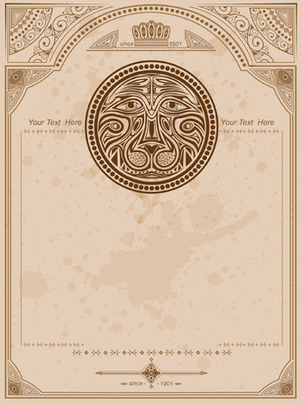 old background with lion circle label vintage backgroundのイラスト素材