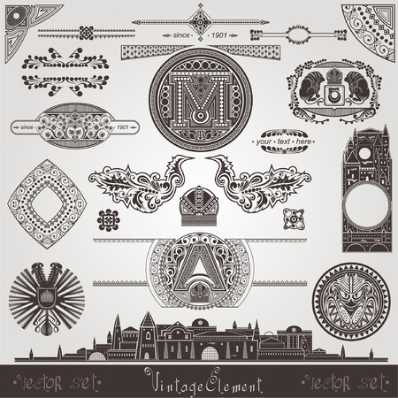 old town vintage element old book objects setのイラスト素材