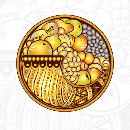 cornucopia or horn of plenty engraving backgroundのイラスト素材
