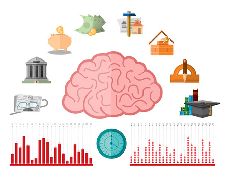 flat illustration with different human financial life period from education to pension which consist from business icons のイラスト素材