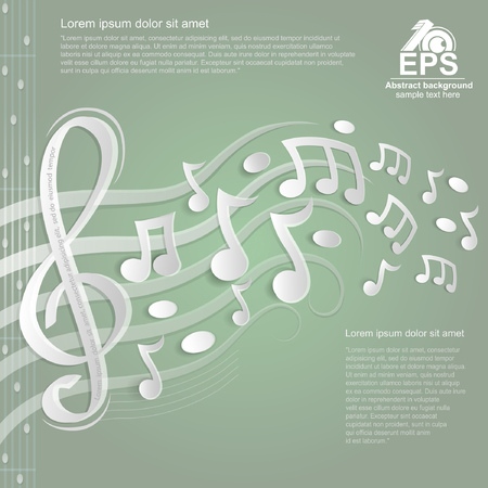 light green music background with white treble clef and other notes on stave from paper のイラスト素材