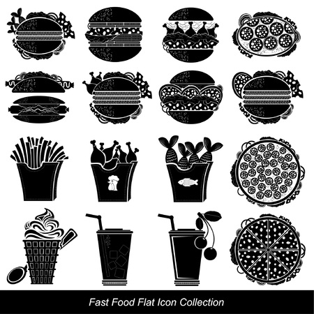 Set of black fast food icon food and drinkのイラスト素材